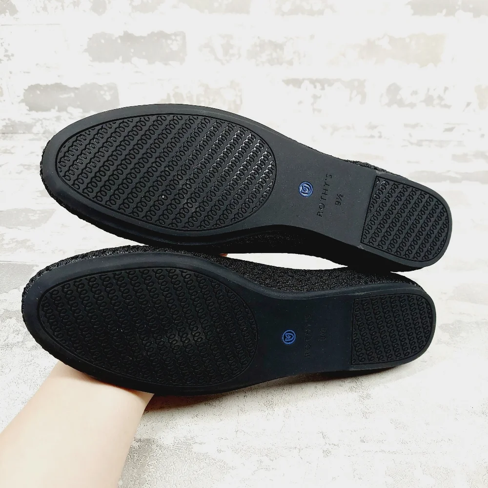 New Rothy's The Flat Black Knit Round Toe Slip On Loafers T491